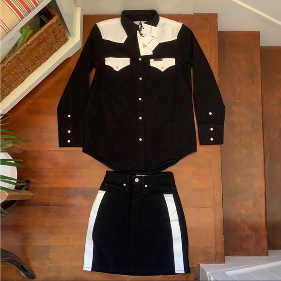 NWOT Calvin Klein Jean Skirt Denim High Rise Mini Skirt in Black - Picture 4 of 15